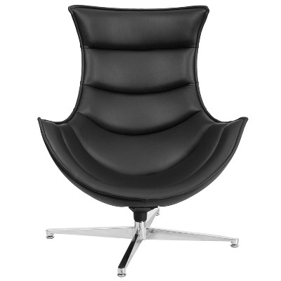 Modern Black LeatherSoft Swivel Cocoon Lounge Chair with Stainless Steel Base