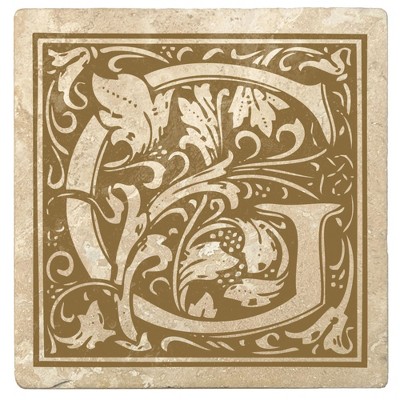 Christmas by Krebs Set of 4 Ivory and Harvest Gold Alphabet "G" Square Monogram Coasters 4"