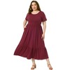 Agnes Orinda Women's Plus Size Short Sleeve Crew Neck Basic Swing Flowy Ruffle Maxi A Line Dresses - 3 of 4