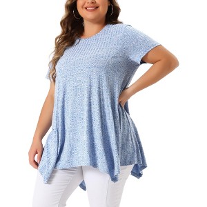 Agnes Orinda Women's Plus Size Ribbed Crew Neck Asymmetrical Hem Flowy Knit Casual Tunic Tops - 1 of 4