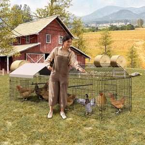 Walk-in Metal Chicken Coop, Heavy Duty Galvanized Steel Poultry Cage with Protective Cover,Waterproof Outdoor Enclosure for Farm Yard - 1 of 4
