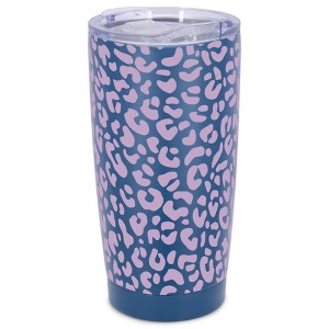 Elanze Designs 20 oz Stainless Steel On the Go Insulated Travel Tumbler With Push Top Lid, Lavender Purple Cheetah Leopard Print Blue - 1 of 4