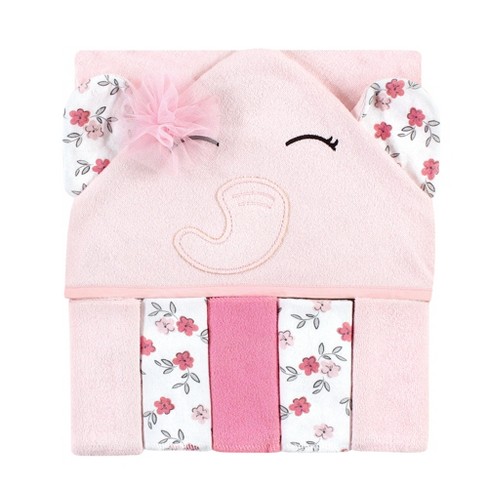 Hudson Baby Infant Girl Hooded Towel And Five Washcloths, Floral Pretty ...