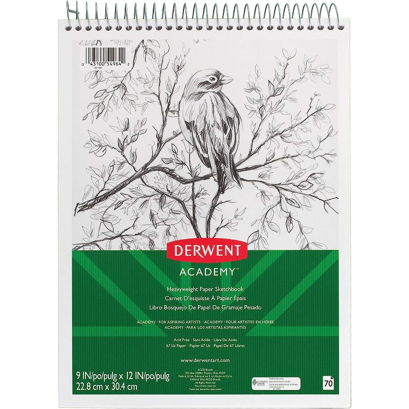 Mead Derwent Academy Wirebound Sketchbook, 9" x 12", 70 Sheets, Pack of 3, 2 of 4
