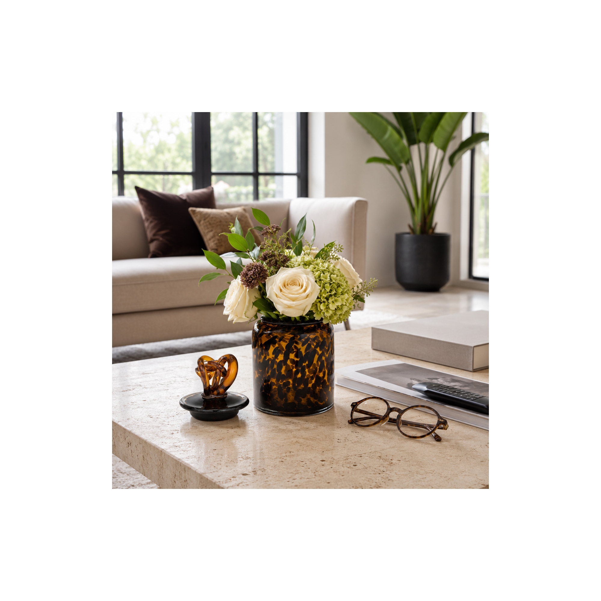 Decorative Glass Jar Vase with Knot Lid Detail - Decorative Flower Vase for Room, Bedroom, House, Office, and Table Display - 8", Orange