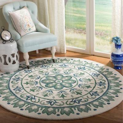Handmade Green Floral Wool Round Tufted Area Rug
