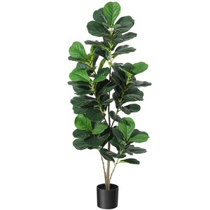 4/5/6ftArtificial Plants, Artificial Fiddle Fig Tree with White Pot, Artificial Tree, Large Fake Plants, Plastic Plants, Artificial Plants - 1 of 4