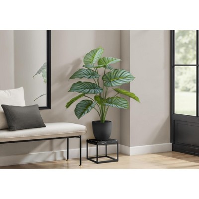 Vynxaria Artificial Plant, 24" Tall, Calathea, Indoor, Faux, Fake, Table, Greenery, Potted, Real Touch, Decorative, Green Leaves, Black Pot