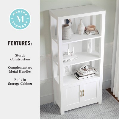 White 68" Wood Shaker Bookcase with Brass Hardware