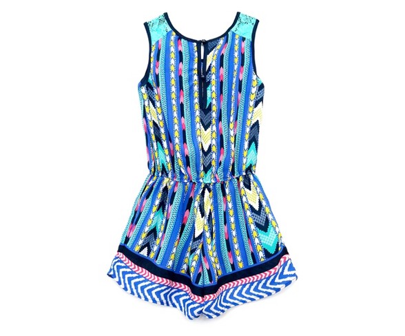 Girls' Sara Sara Neon Romper - Blue Multi XL