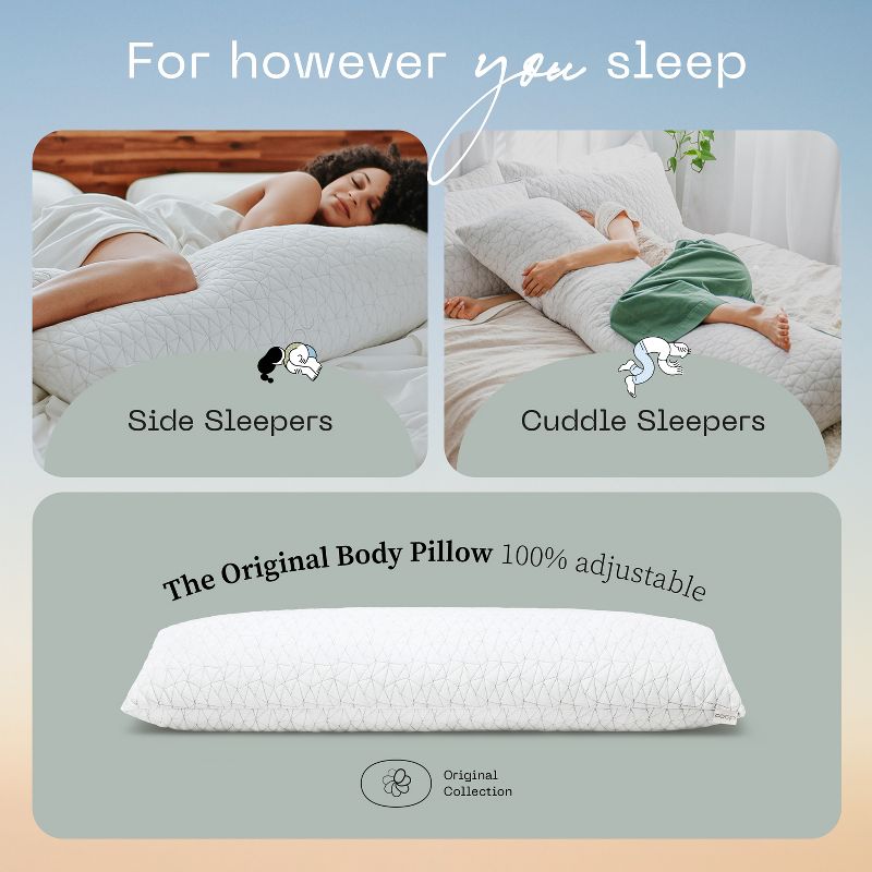 Coop Home Goods The Original Body Adjustable Pillow for Sleeping, Soft Zippered Washable Cover - Side Sleepers, Long Pillow for Pregnancy, 20x54, 4 of 10