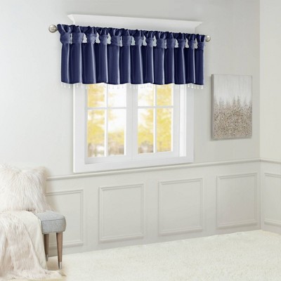 Navy Faux Silk Tab Top Valance with Beads