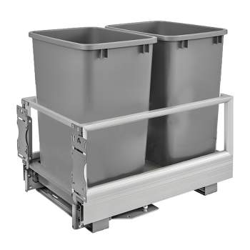 Rev-A-Shelf 5149 Series Double Aluminum Pull-Out Kitchen Waste Containers with Soft Open and Close Slides