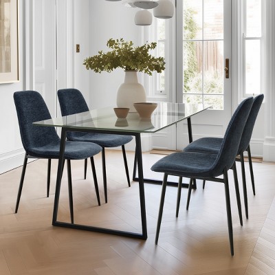 Mona+Oslo Rectangular Glass Dining Table Set For 4 With Chairs, 5 Piece Rectangle Dining Set with 4 Upholstered Armless Chairs-Maison Boucle