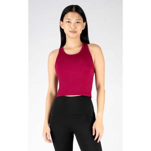 90 Degree By Reflex - Women's Ribbed Cropped Tank Top With Padded Inside  Bra - Beet Red - Large : Target
