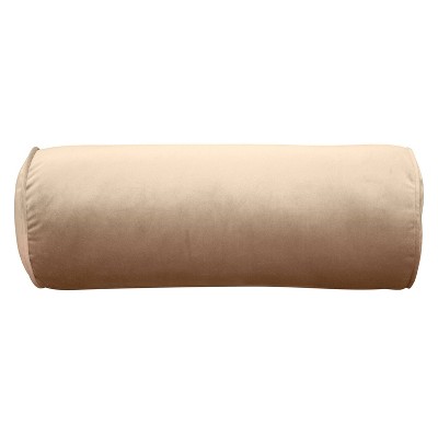7"x18" Luxe Velvet Neckroll Pillow with Piping and Button Taupe - Edie@Home
