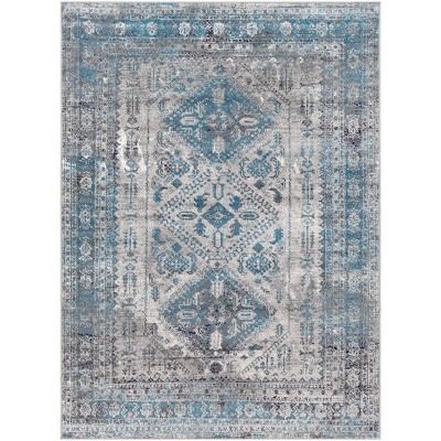Livabliss 5'3" Square Gray and Blue Synthetic Oriental Area Rug