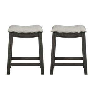 Simple Relax Set of 2 Counter Height Saddle Stools in Dark Grey and Beige - 1 of 4