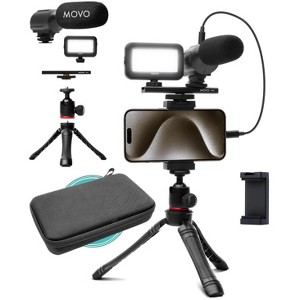 Movo uVlogger Vlogging Kit for iPhone 15 and up with Light, Mic, Phone Mount, Tripod (USB-C) - 1 of 4