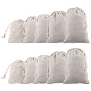 Unique Bargains Cotton Foldable Gym Travel Hiking Storage Drawstring Bag 10 Pcs Beige - 1 of 4