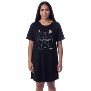Supernatural Womens' Join The Hunt Pentagram Nightgown Sleep Pajama Shirt Black - 1 of 3