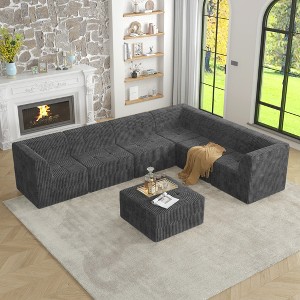 TiramisuBest L-Shaped Modular Sectional Sofa, Compressed Corduroy Couch, Modern Minimalist Sleeper Sofa for Living Room & Bedroom,Grey - 1 of 4