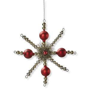 tag Red Tinsel Star Ornament for Christmas Tree - 6.69" H x 6.69" L x 0.79" W - Dust Clean, Festive Holiday Decor - 1 of 2
