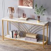 Gulches Modern 70.9" Console Entryway Table with 2-Tier Storage, Faux Marble Top & Gold Steel Shelf, White - 3 of 4
