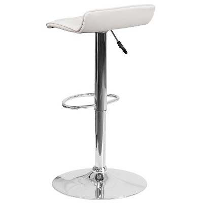 White Vinyl Adjustable Swivel Backless Barstool with Chrome Base