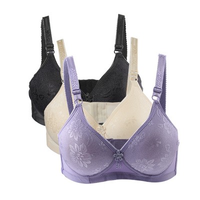 Allegra K Women's Comfortable Soft Stretchy Full Coverage Non-Wired Bra 3 Pcs