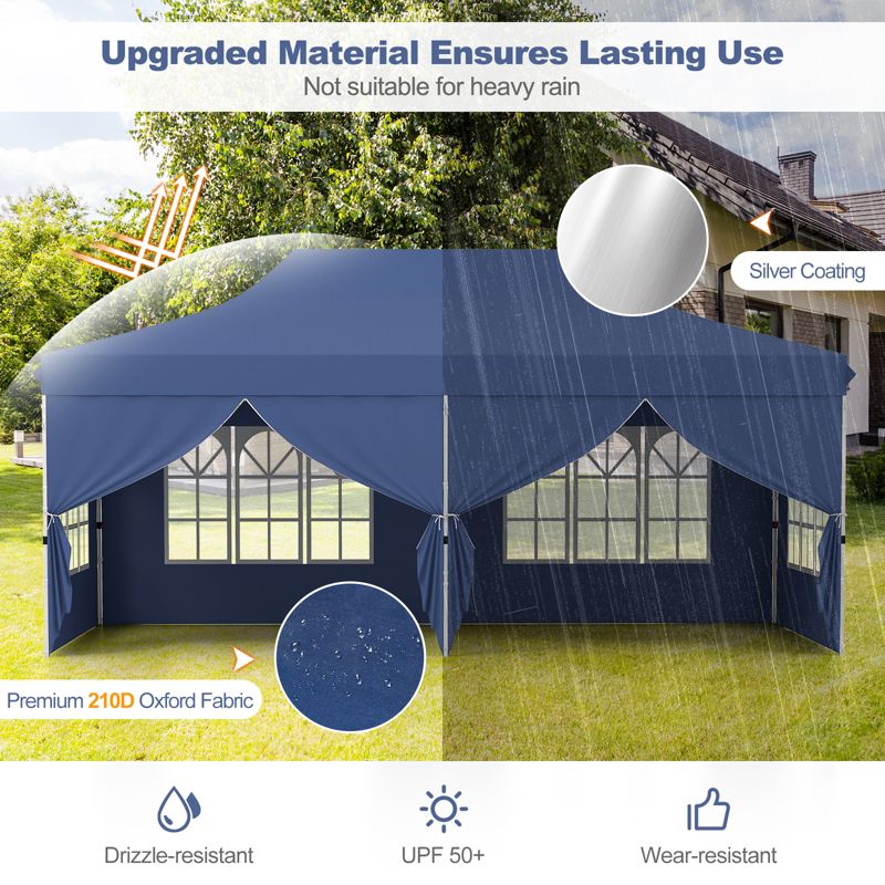 Tangkula 10 x 20FT Pop up Canopy with 6 Sidewalls Outdoor Canopy Tent with Zippered Entrances Windows Blue/Black/Grey/White, 4 of 11