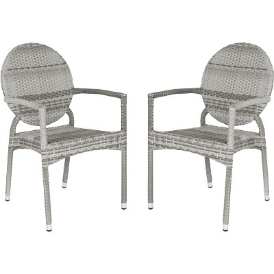 Valdez Indoor Outdoor French Bistro Stacking Arm Chair  (Set of 2) - Grey - Safavieh
