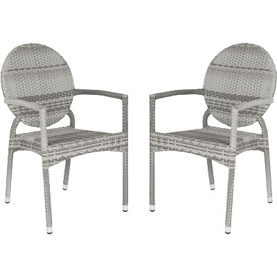 Valdez Indoor Outdoor French Bistro Stacking Arm Chair  (Set of 2) - Grey - Safavieh