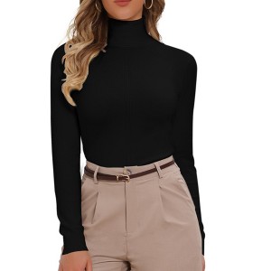 INSPIRE CHIC Women's Mock Neck Long Sleeve Ribbed Casual Sweater - 1 of 4