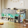 JOYMOR Low Loft Bed Twin Size with LED Lights, 4 Storage Shelves, Removable Curtain, Kids Wood Loft Bed with 15" H Safety Guardrail - 3 of 4