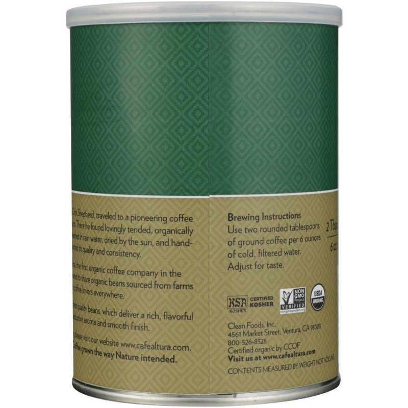 Cafe Altura Organic Ground Coffee Dark Roast - Case of 6/12 oz Canisters, 3 of 6