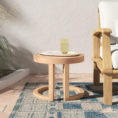 Akoasm 18 Inch Acacia Wood Patio Coffee Side Table With Unique Design-Brown