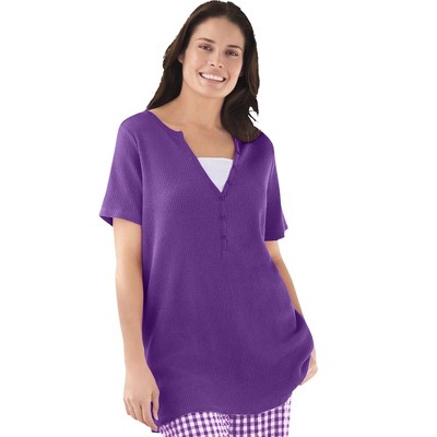 Woman Within Plus Size Split-Neck Henley Thermal Tee