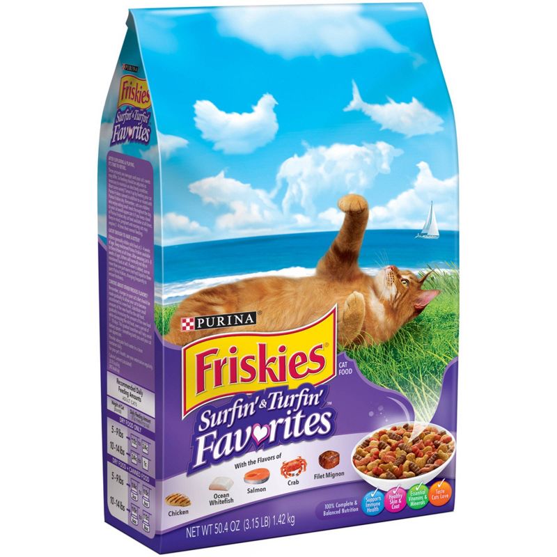 Purina Friskies Surfin&Turfin Favorites with Flavors of Chicken, Whitefish, Salmon & Filet Adult Balanced Dry Cat Food, 4 of 10