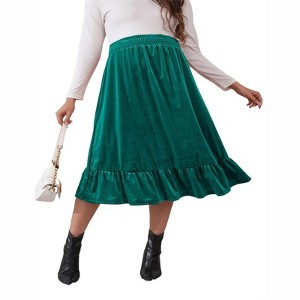 Coolmee Women's Velvet Maternity Skirt High Waist Elastic Ruffle Flowy Midi Skirt Casual A Line Swing Boho Skirts - 1 of 4