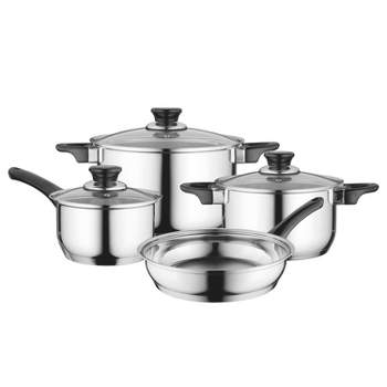 BergHOFF Essentials Gourmet 7Pc 18/10 Stainless Steel Cookware Set, Black Handles