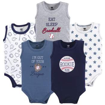 Hudson Baby Infant Boy Cotton Sleeveless Bodysuits 5pk, Baseball