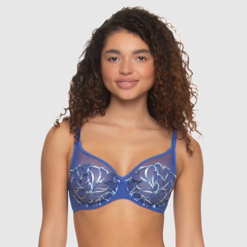 Paramour Women's Lotus Unlined Embroidered Bra - Dazzling Blue 34DDD