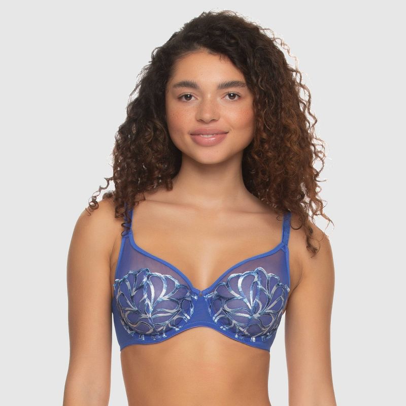 Paramour Women's Lotus Unlined Embroidered Bra - Dazzling Blue, 1 of 3