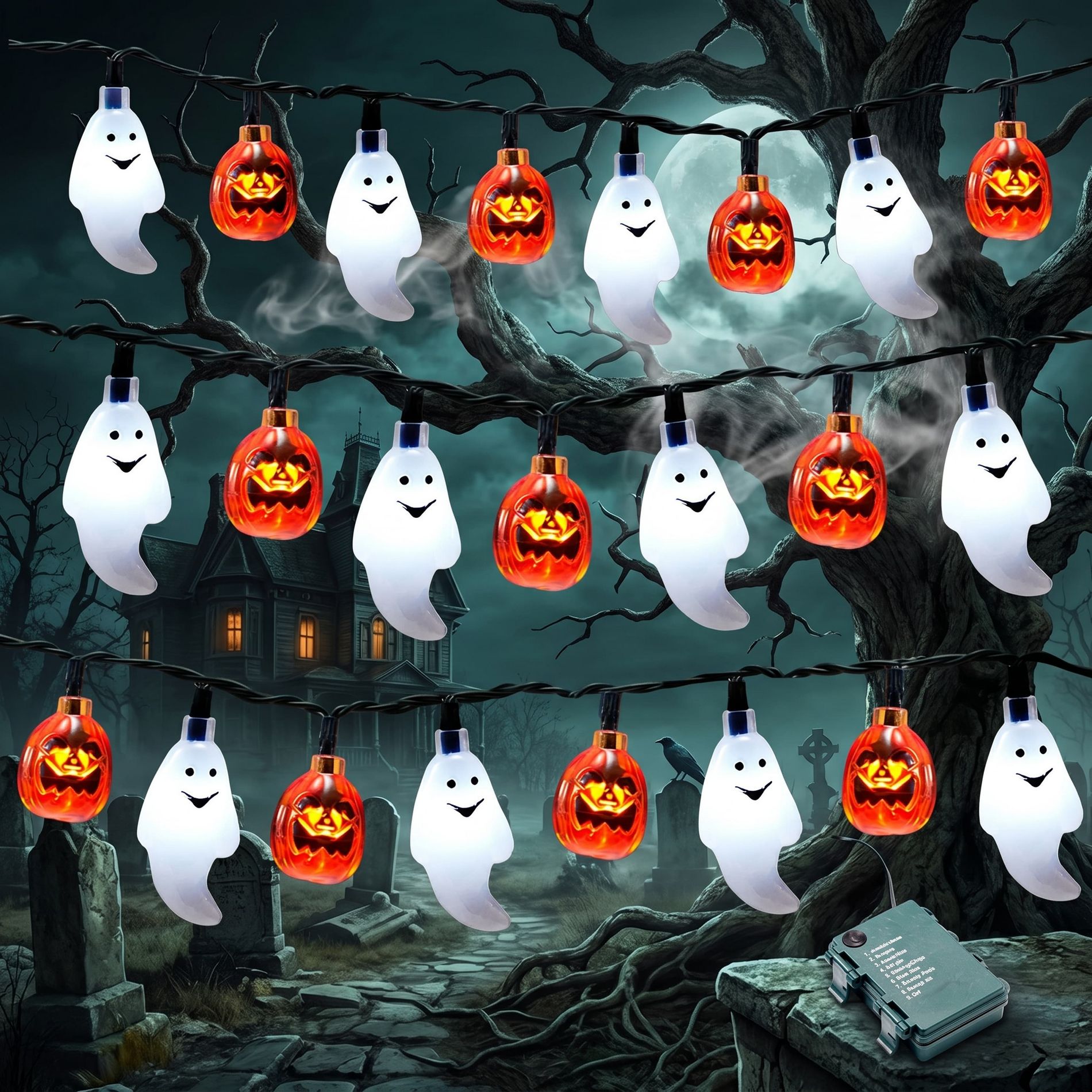 Joyfy 19.7FT 30 LEDs Halloween String Lights Decorations, Ghost Pumpkin String Light with 8 Lighting Modes for Halloween Party Indoor Outdoor Decor