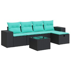 vidaXL 6 Piece Patio Sofa Set with Cushions Black Poly Rattan - 1 of 4