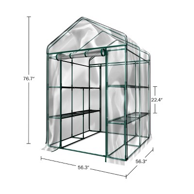 Clear PVC Walk-In Greenhouse with 8 Shelves and Steel Frame