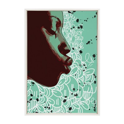 Kate and Laurel Sylvie Kiss Framed Canvas by Arm of Casso, 23x33, White
