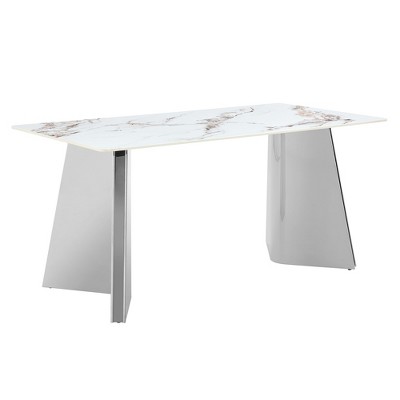 Vynxaria Dining Tables - 63" Cold Jade Elegance with Silver Butterfly Accents