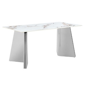 FURNIinspire Dining Tables Modern Rectangular Slab Table with Stainless Steel Butterfly Legs for Dining Room Kitchen Island, White, 63"*31.5"*30" - 1 of 4